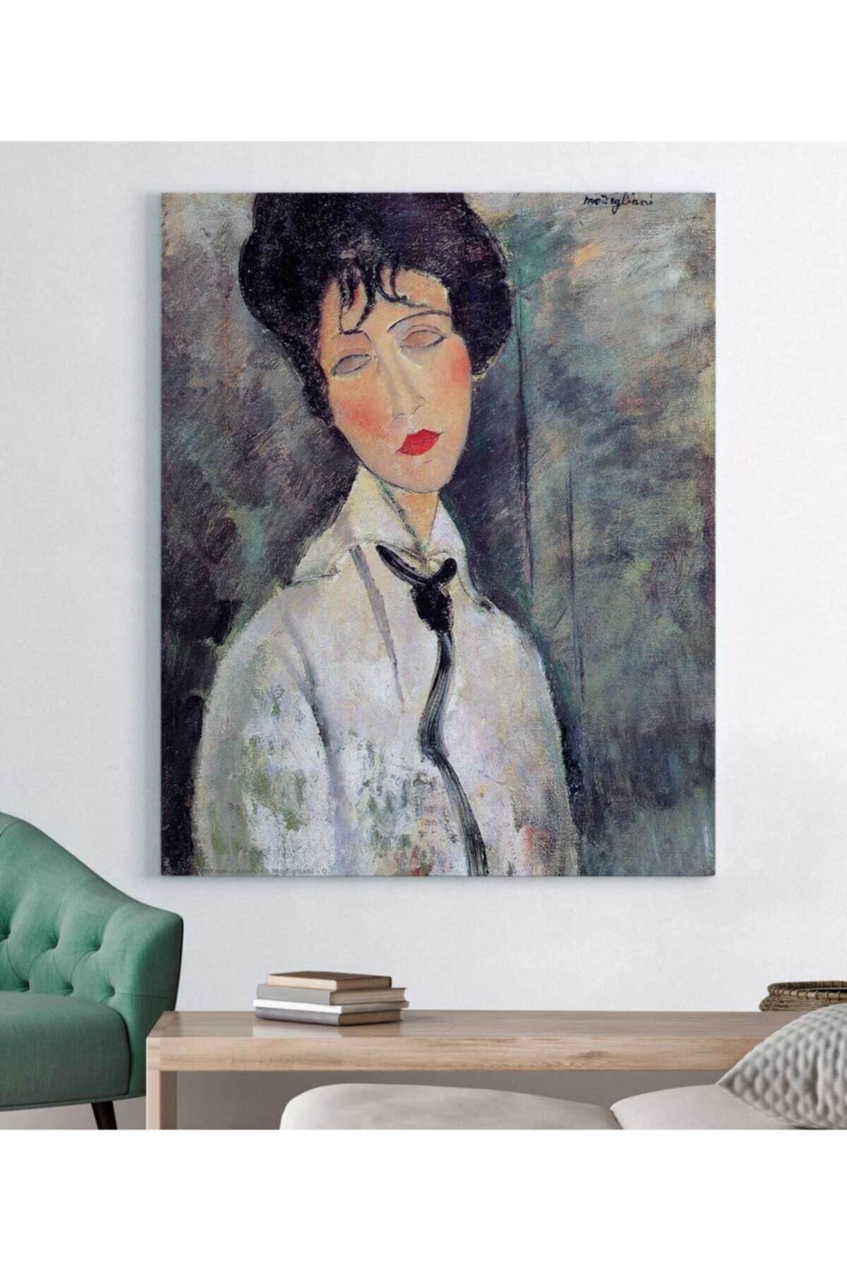 Amadeo Modigliani Siyah Kravatlı Kadın Kanvas Tablo