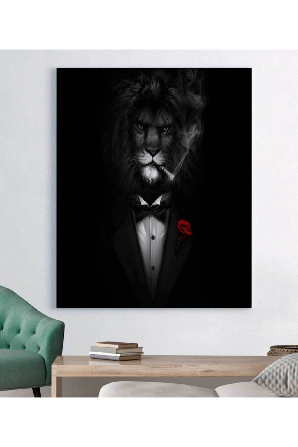 Sigara İçen Aslan Kanvas Tablo
