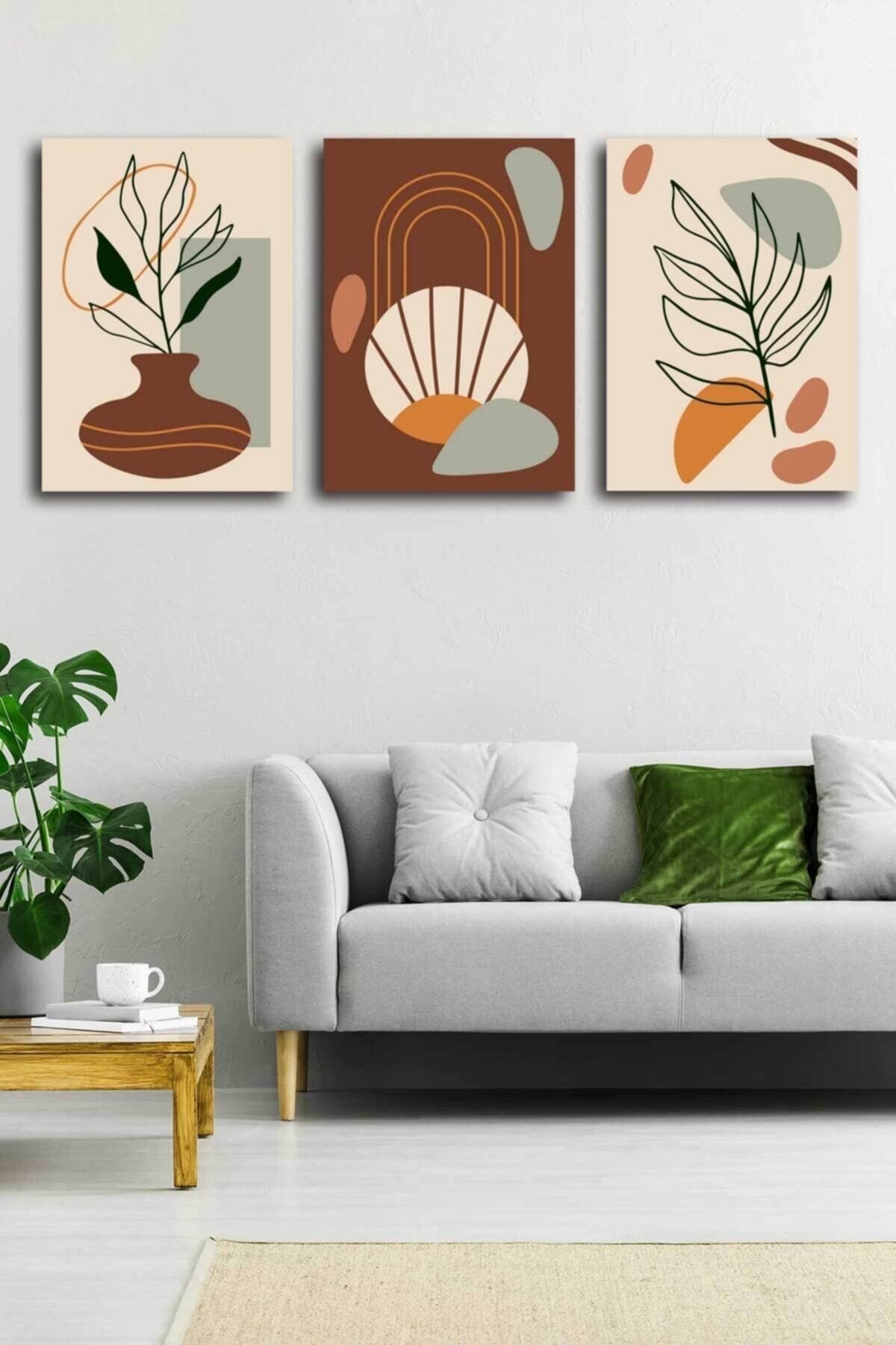 Soyut Modern Minimal Kanvas Tablosu 3'lü Canvas Tablo Seti Ev, Oturma Odası Yatak Odası