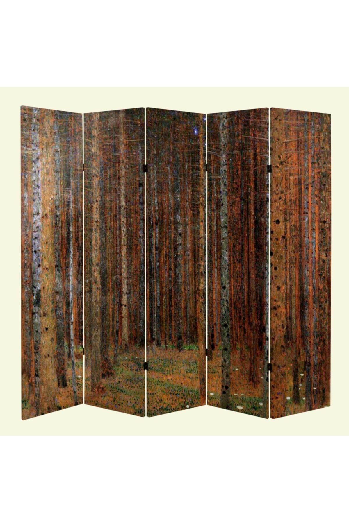 Gustav Klimt Köknar Ağacı 5 Kanatlı Oda Bölücü Çift Taraflı Kanvas Paravan