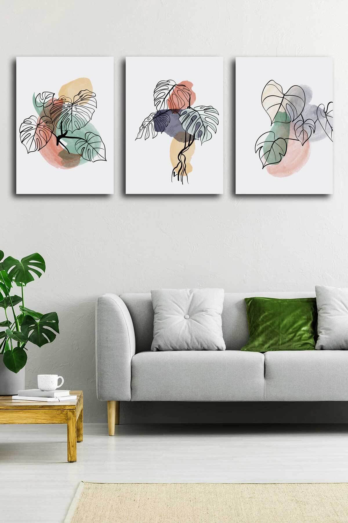 Soyut Modern Minimal Kanvas Tablosu 3'lü Canvas Tablo Seti Ev, Oturma Odası Yatak Odası