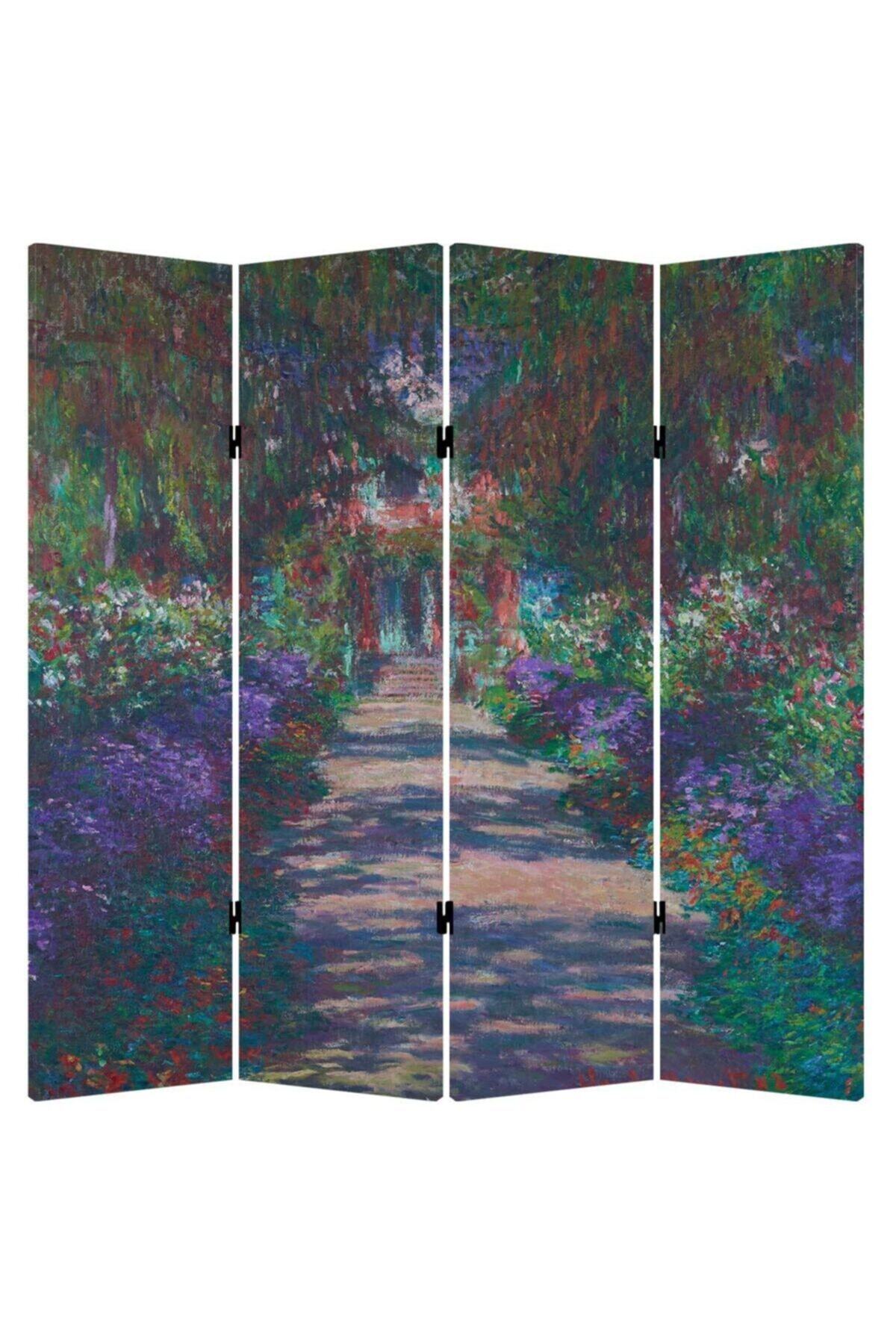 Claude Monet 4 Kanatlı Oda Bölücü Çift Taraflı Kanvas Paravan
