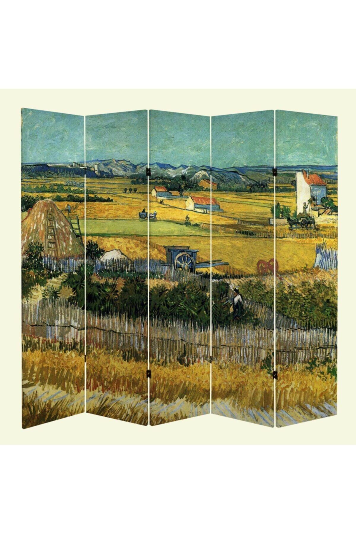Stellastore Vincent Van Gogh The Harvest 5 Kanatlı Oda Bölücü Çift Taraflı Kanvas Paravan