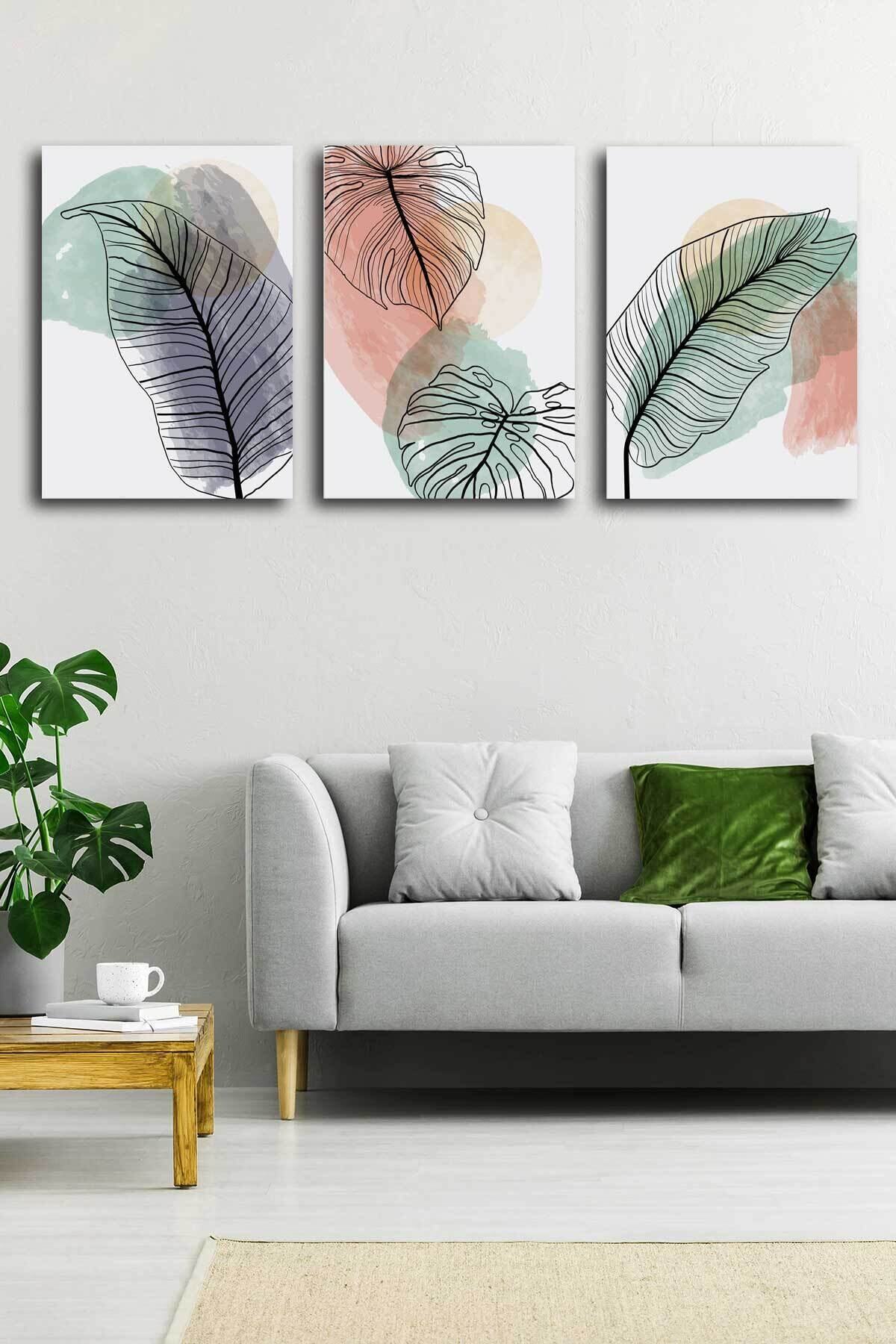 Soyut Modern Kanvas Tablosu 3'lü Canvas Tablo Seti Ev, Oturma Odası Yatak Odası
