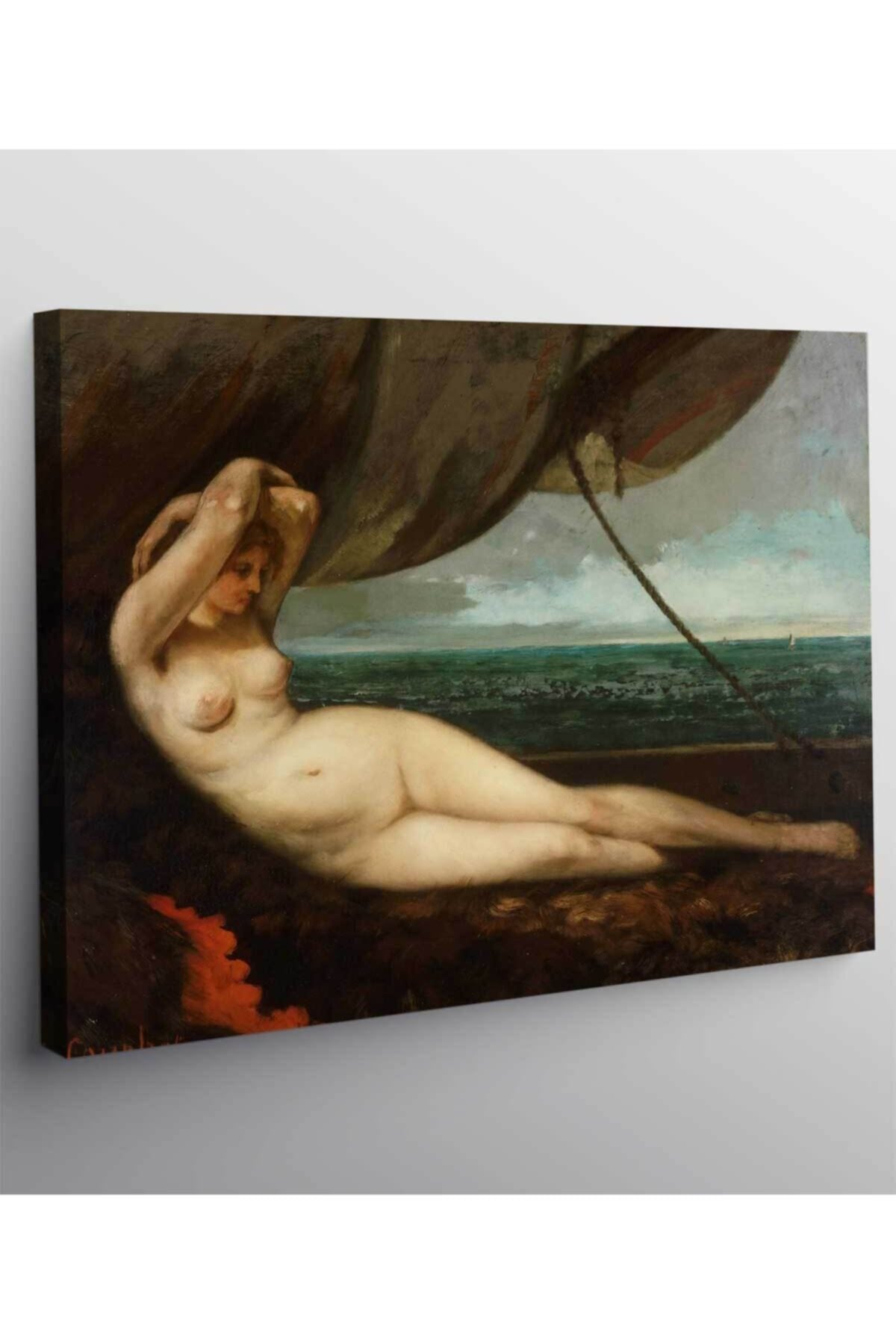 Courbet - Deniz Kenarında Uzanan Kadın Kanvas Tablo