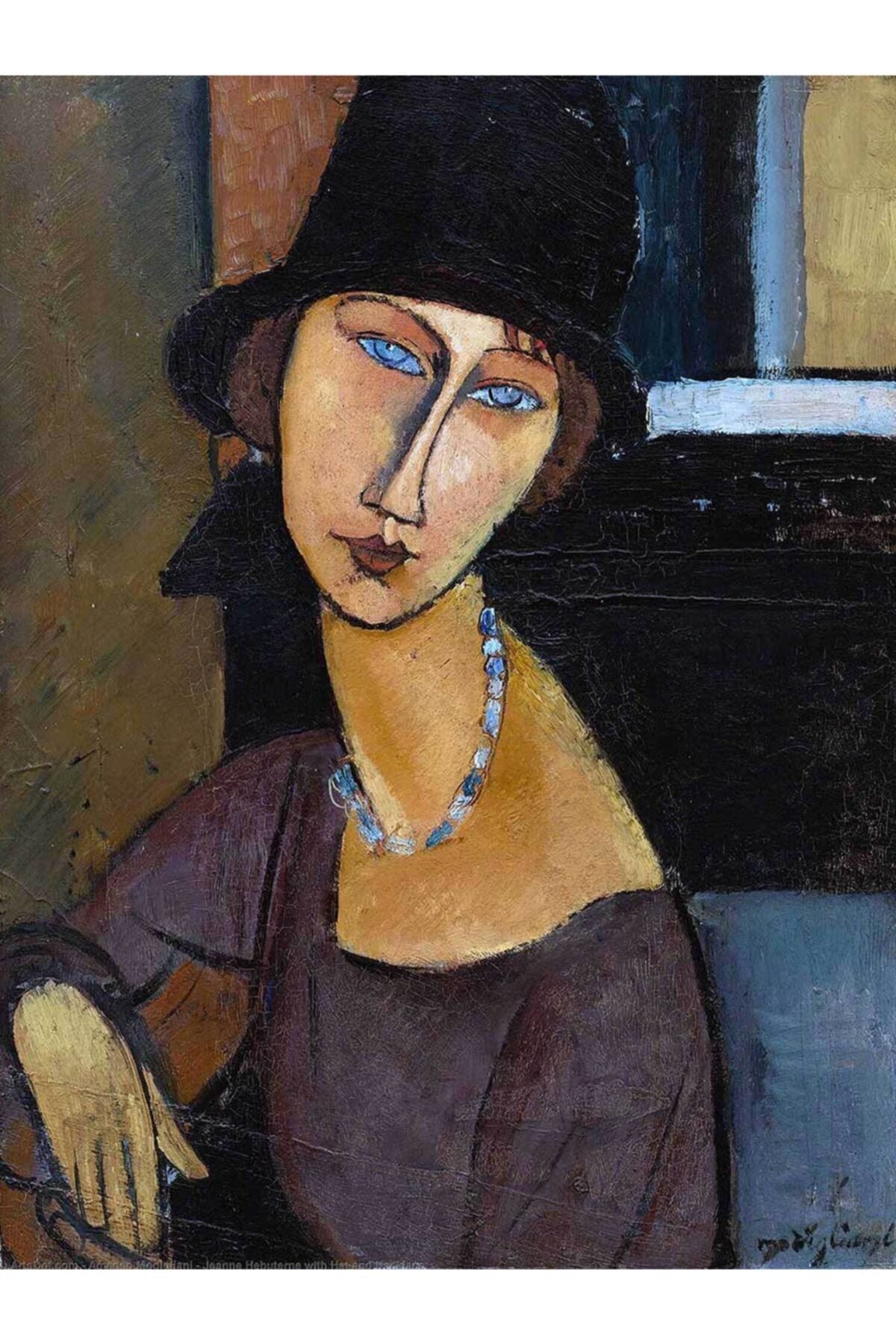 Amedeo Modigliani Şapka Ve Kolyesi Ile Jeanne Hebuterne Kanvas Tablo