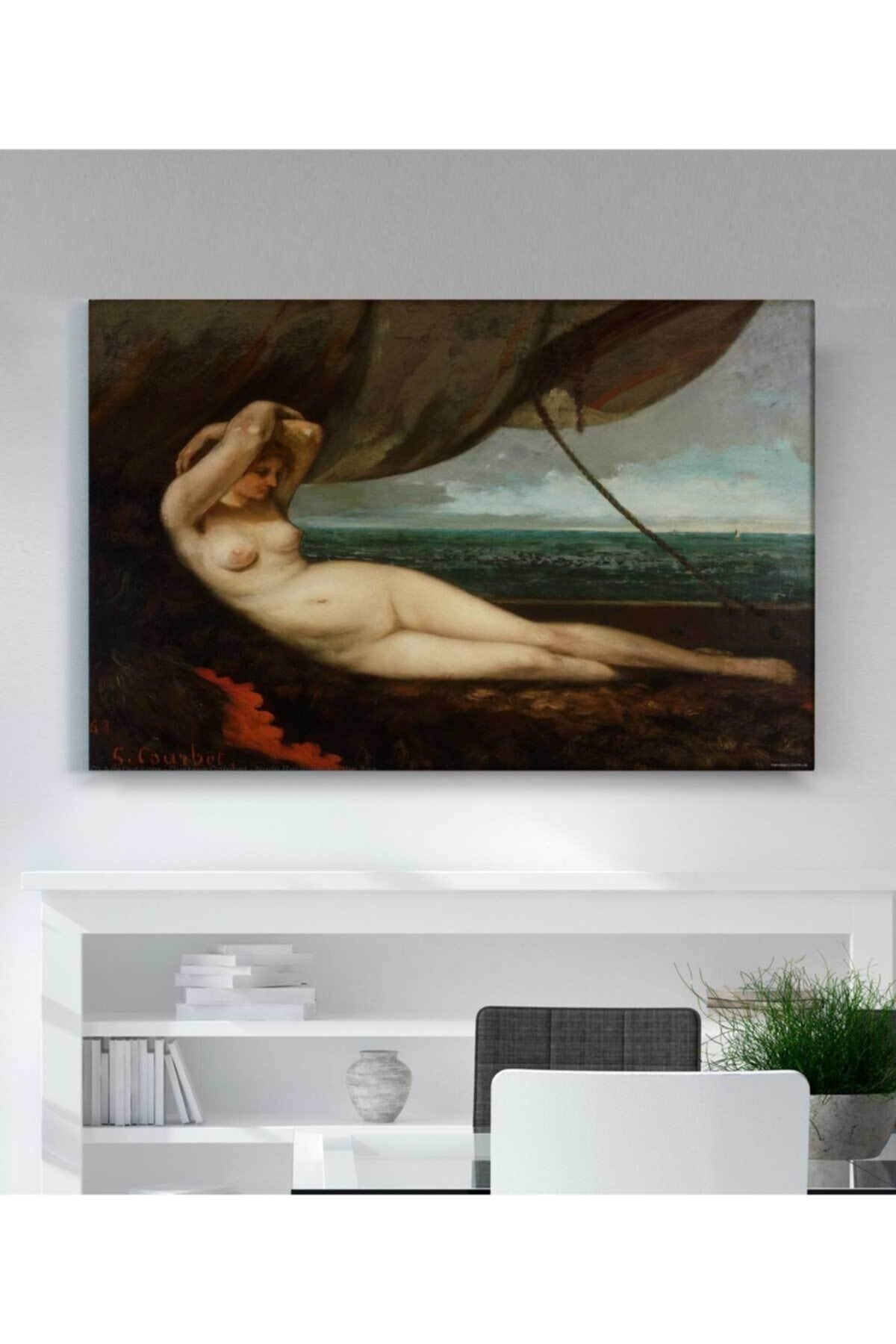 Courbet - Deniz Kenarında Uzanan Kadın Kanvas Tablo
