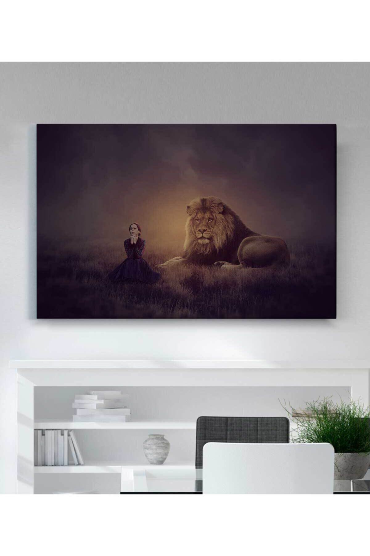Aslan Ve Kız Kanvas Tablo